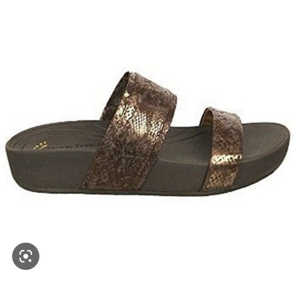 Bare Traps Womens Sandals Sz 6M Gemini Silver Bronze Snake Print Slip-Ons